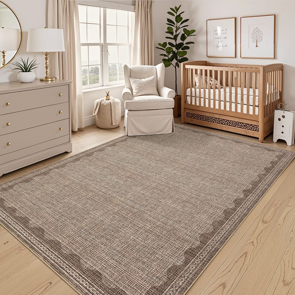 Scalloped Pattern Rugs for Living Room Bedroom Soft Non Slip Low Pile Throw Carpet Washable Foldable Area Rug