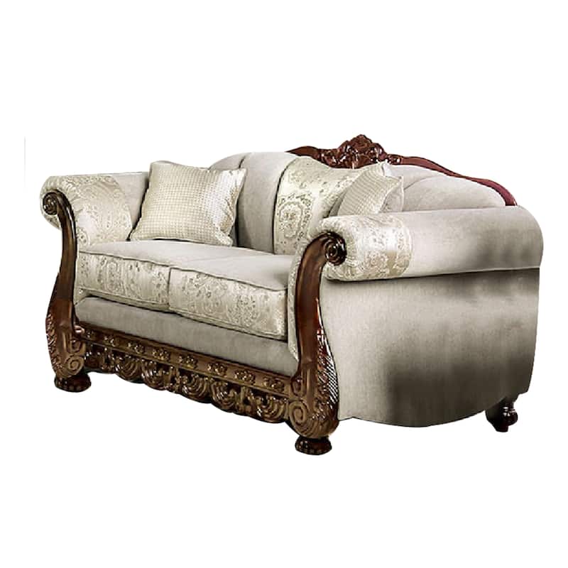 Delie 2pc Sofa Loveseat Set, Ivory Chenille, 4 Accent Throw Pillows