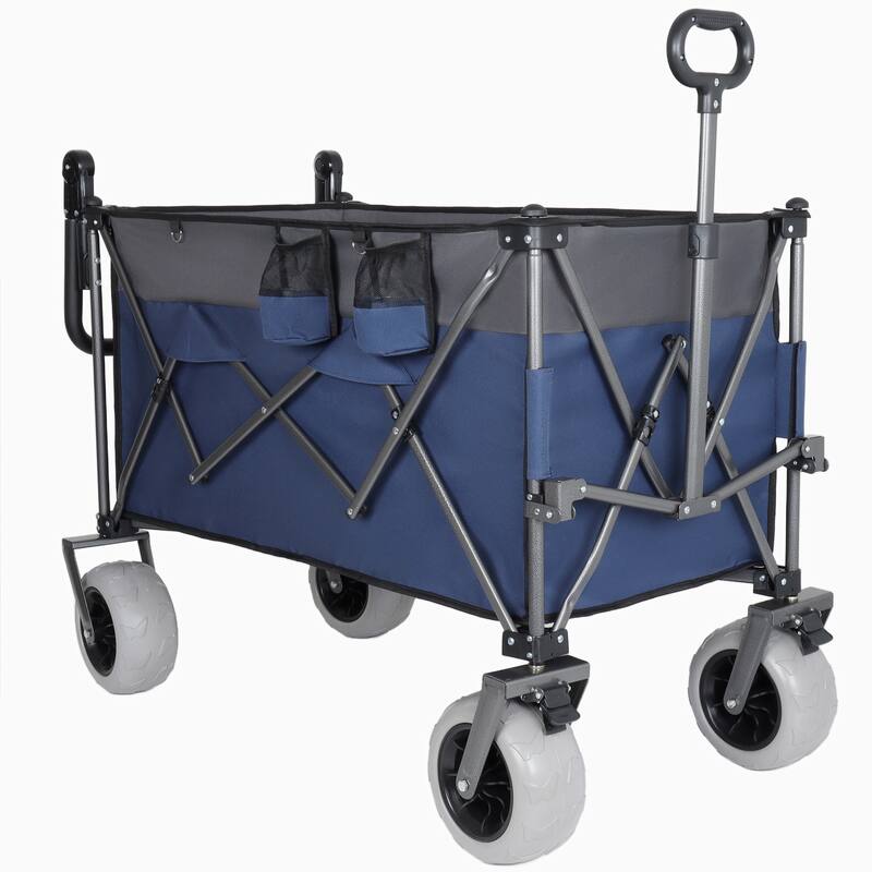 Multi-Functional Push-Pull Folding Wagon Cart with Rotating Handle & 9"x4" Beach Tires for Camping & Beach -300L XL Heavy-Duty