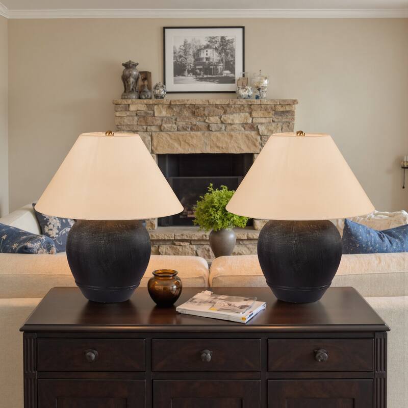Modern Ceramic Table Lamp with Cone Linen Shade