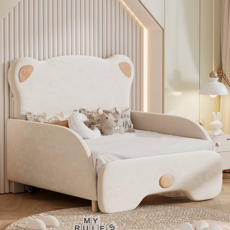 Twin XL Size Upholstered Stretchable Vaulted Sofa Bed