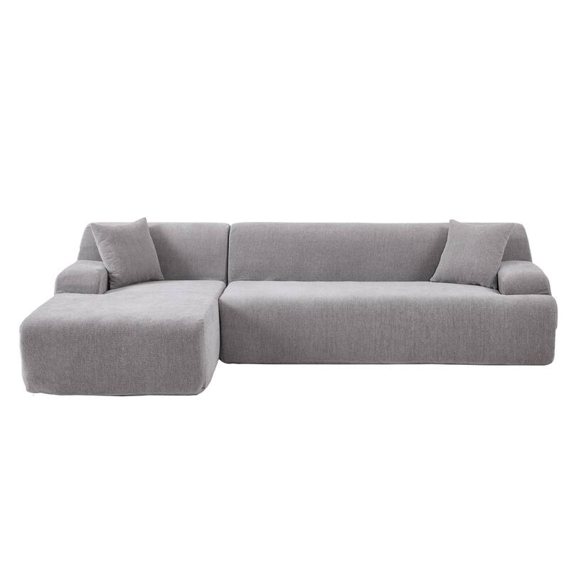 L-Shape Modular Sectional Sofa with Chaise Lounge, Oversized Chenille Upholstered Sofa, 3 Seater Sofa with 2 Throw Pillows