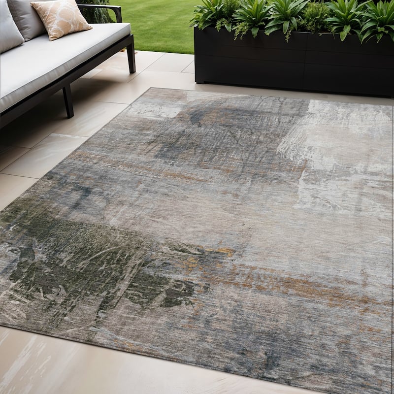 HomeRoots Abstract Transitional Rectangle Outdoor Rug - 5' X 8'
