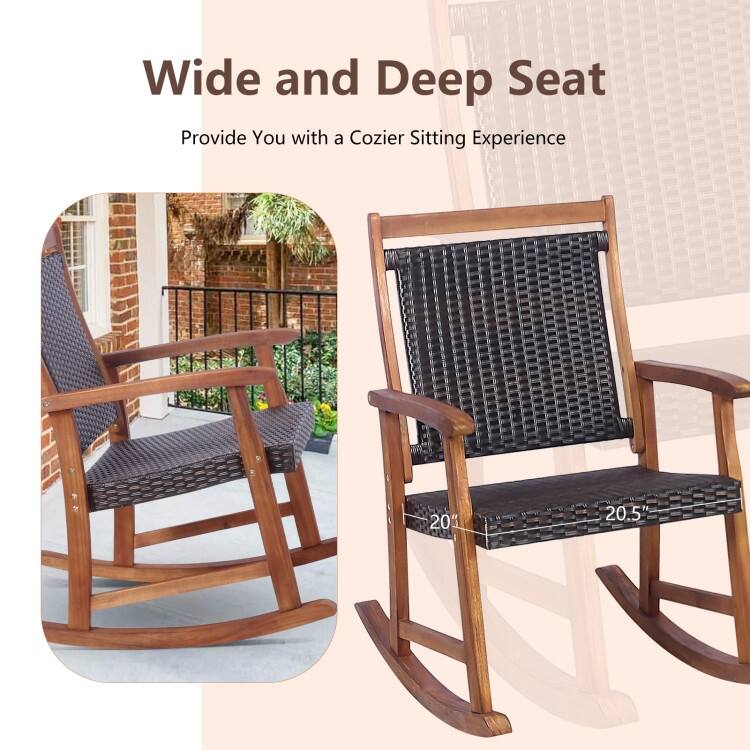 3 Pieces Acacia Wood Patio Rocking Chair Set with Side Table - 24" x 33" x 37" (L x W x H)