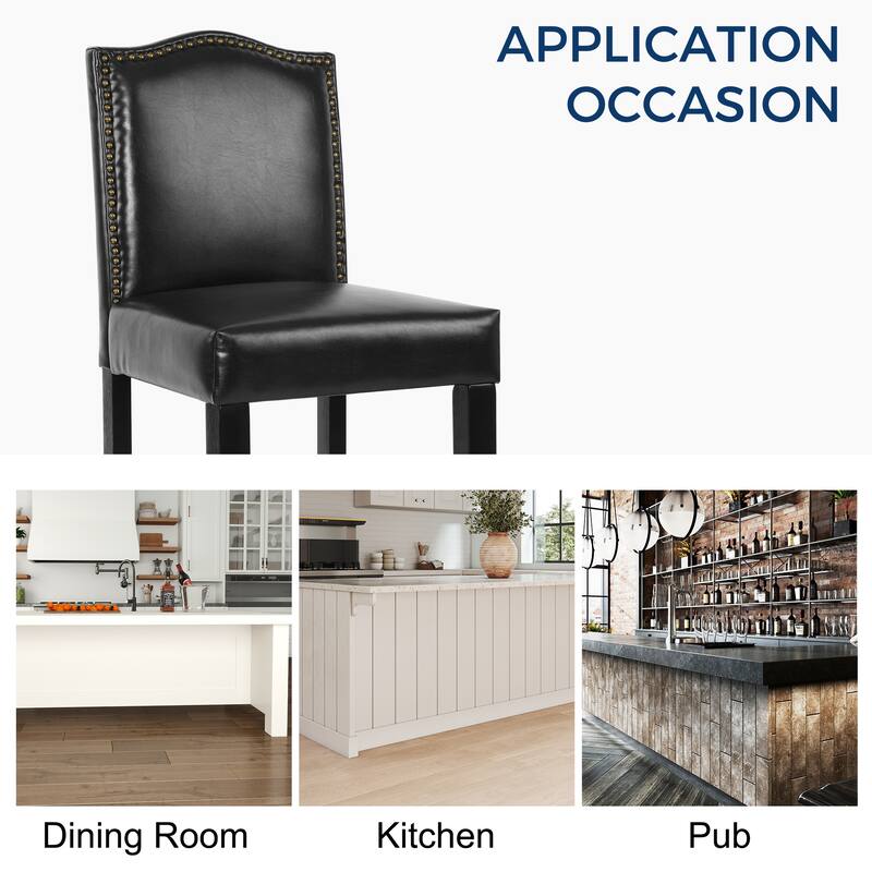 24 Inches Faux Leather Counter Height Bar Stools with Nailhead Trim