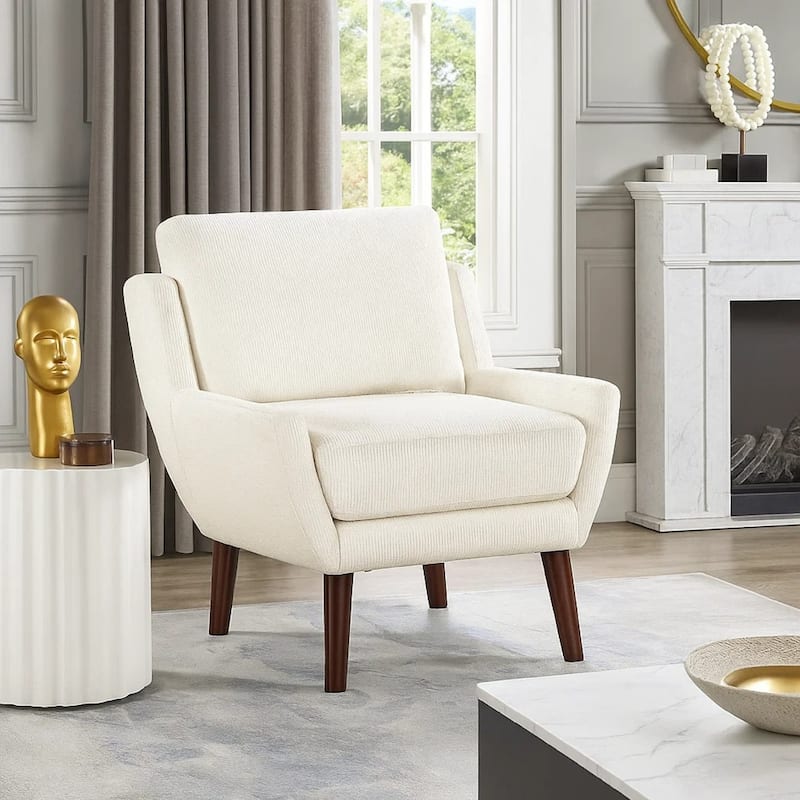 Veny Accent Armchair, Beige Chenille, Solid Wood Angled Legs