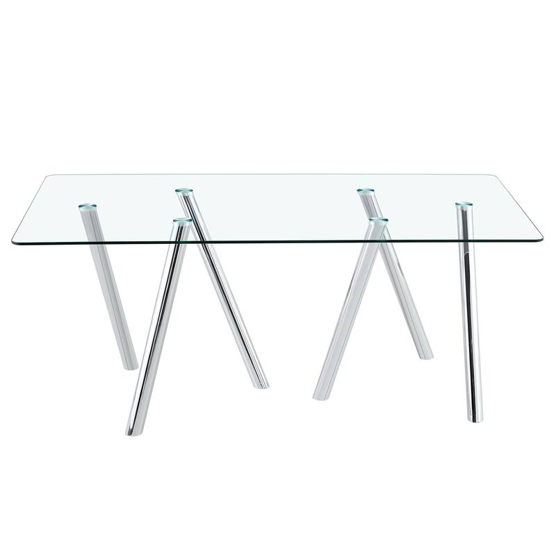 71-Inch Tempered Glass Dining Table with Sturdy Metal Legs