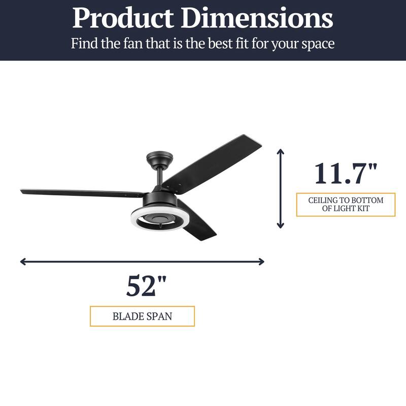 52" Prominence Home Orbis Matte Black Modern Indoor LED Ceiling Fan with Light, Remote Control