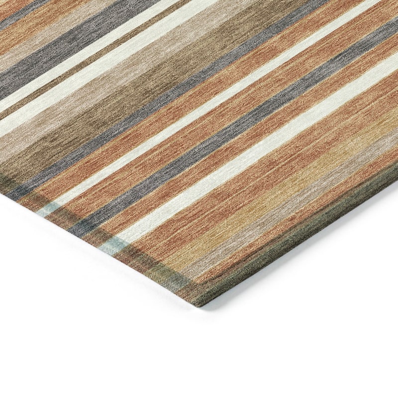 Machine Washable Indoor/ Outdoor Modern Stripes Chantille Rug
