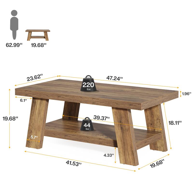 Farmhouse Coffee Table, Rectangular Center Table