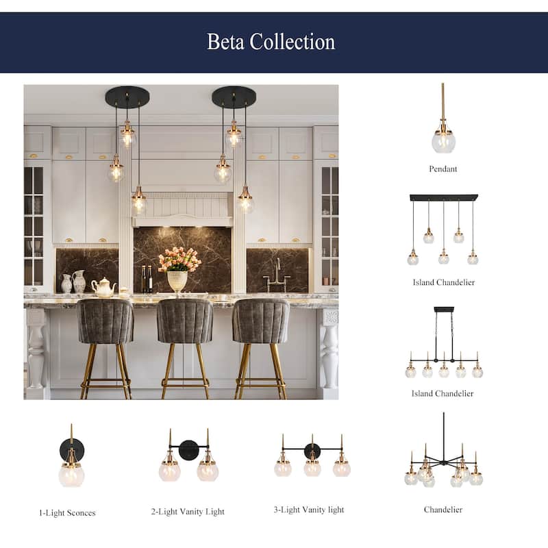 Beta Modern 3-Light Gold Black Orb Glass Cluster Pendant Light for Kitchen Island