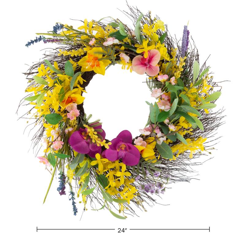 Pure Garden Artificial Daisy and Lavender Wreath