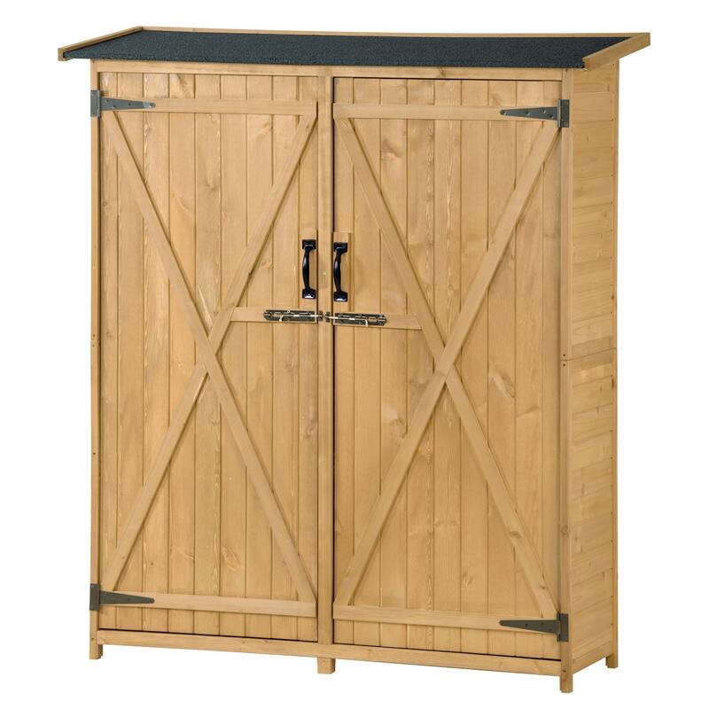 5.3ft Hx4.6ft L Wood Storage Shed Tool Organizer Storage Cabinet with Waterproof Asphalt Roof, Double Doors, 3-tier Shelves