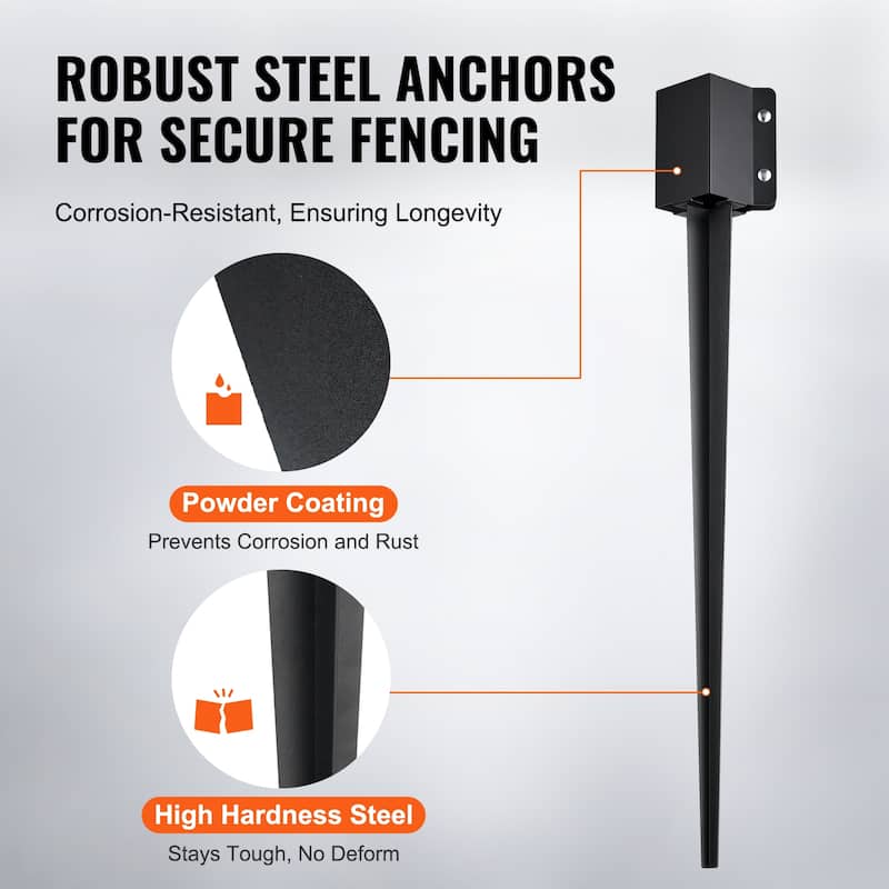Fence Post Anchor Ground Spike, Outer Diameter (Inner Diameter 3.5 x3.5 Inches), Metal Black Powder Coated Post Stake Ground