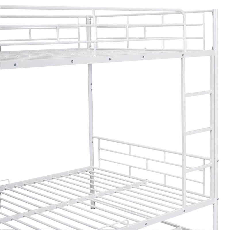 Full Over Full Metal Bunk Bed with Shelf and Guardrails