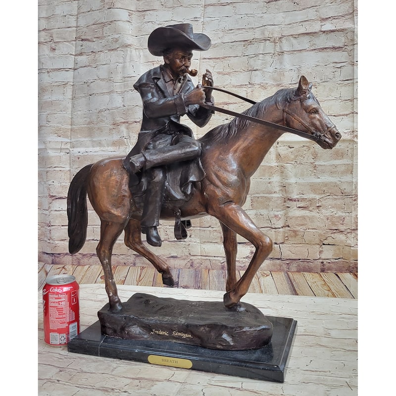 Breath By Frederic Remington Bronze Statue Sculpture Cowboy Smoking Pipe 22 Inches X 24 Inches