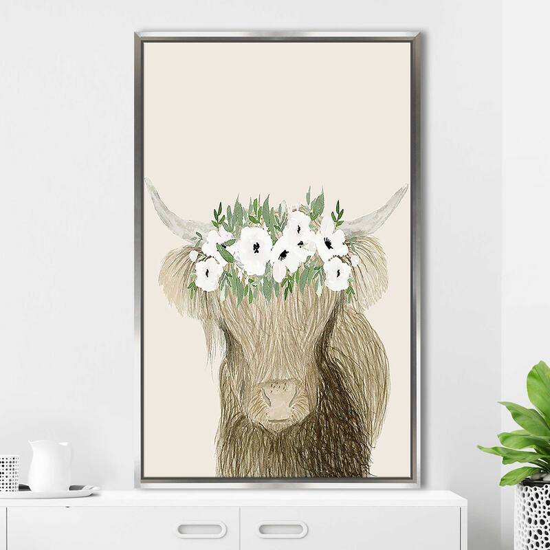 "Floral Crown Cow" Print on Floating Canvas