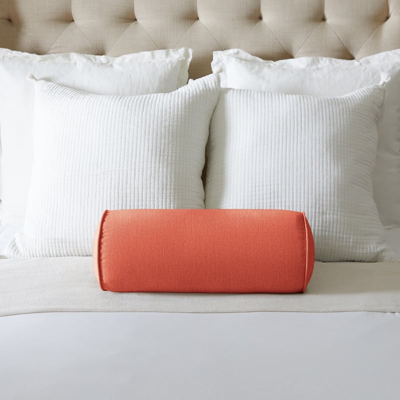 Sorra Home Sunbrella Indoor/Outdoor Bolster Throw Pillow with Cording - 20 in x 8 in x 8 in - Canvas Persimmon