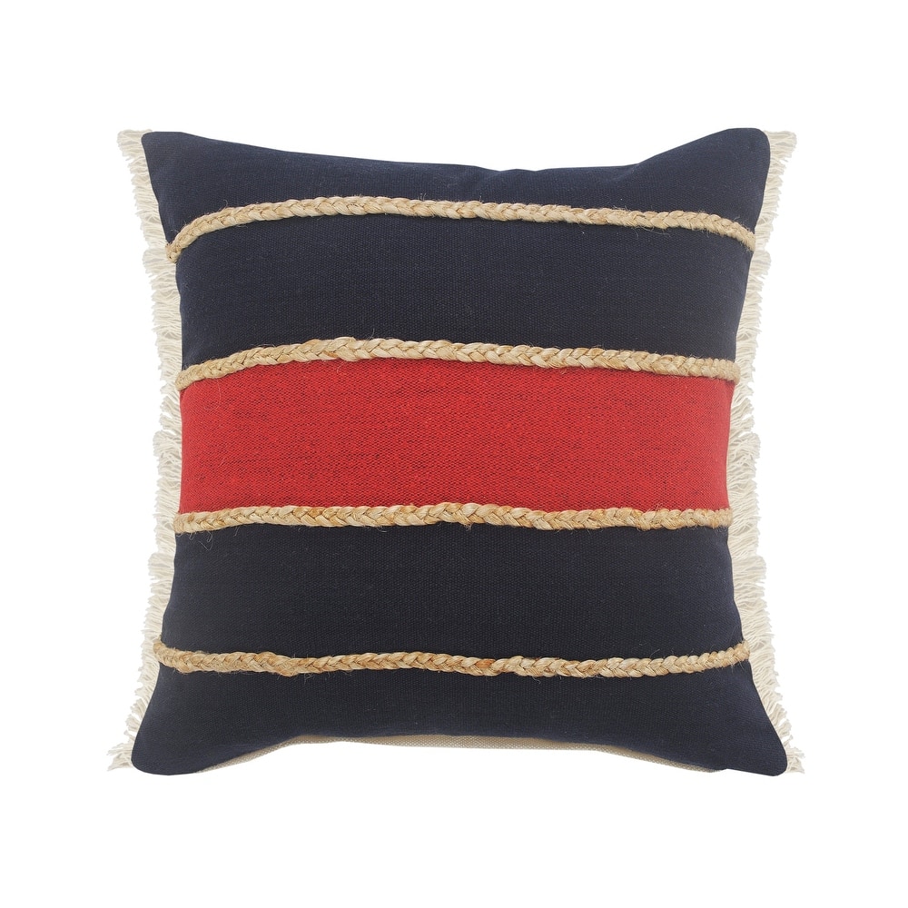 Sevita Soluvia Nautical Red and Blue Striped Cotton & Jute Decorative Throw Pillow - Multiple Sizes, Cover or Pillow with Insert