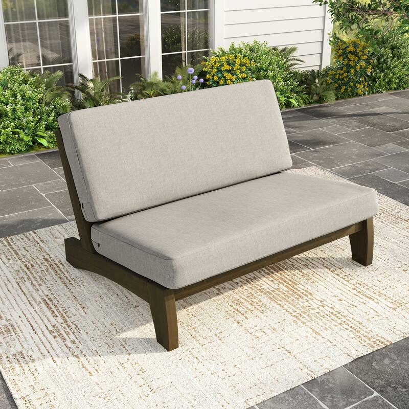 Patio Teak Wood Outdoor Loveseat with Cushion