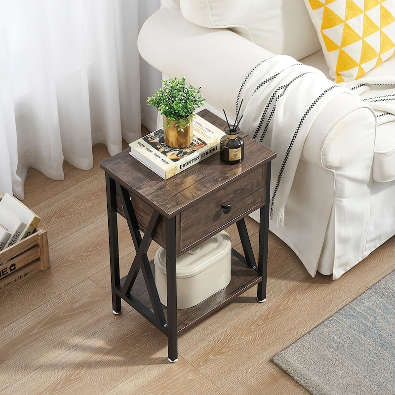 Modern 1-Drawert Nightstands X-Design with Storage Shelf, Set of 2 Nightstands