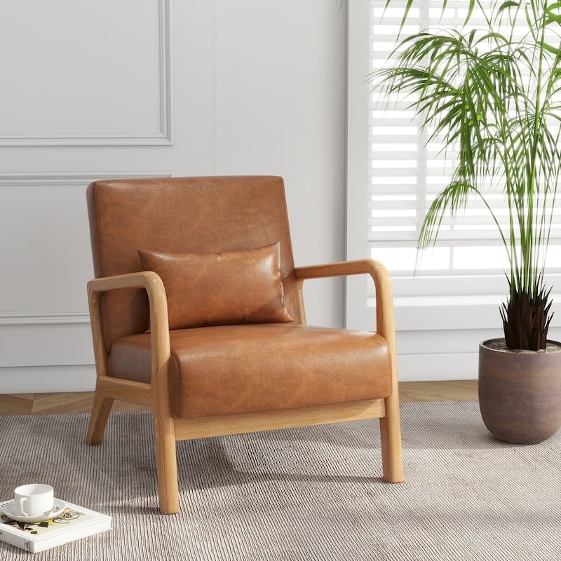 Mid Century Solid Wood Upholstered Accent Chair