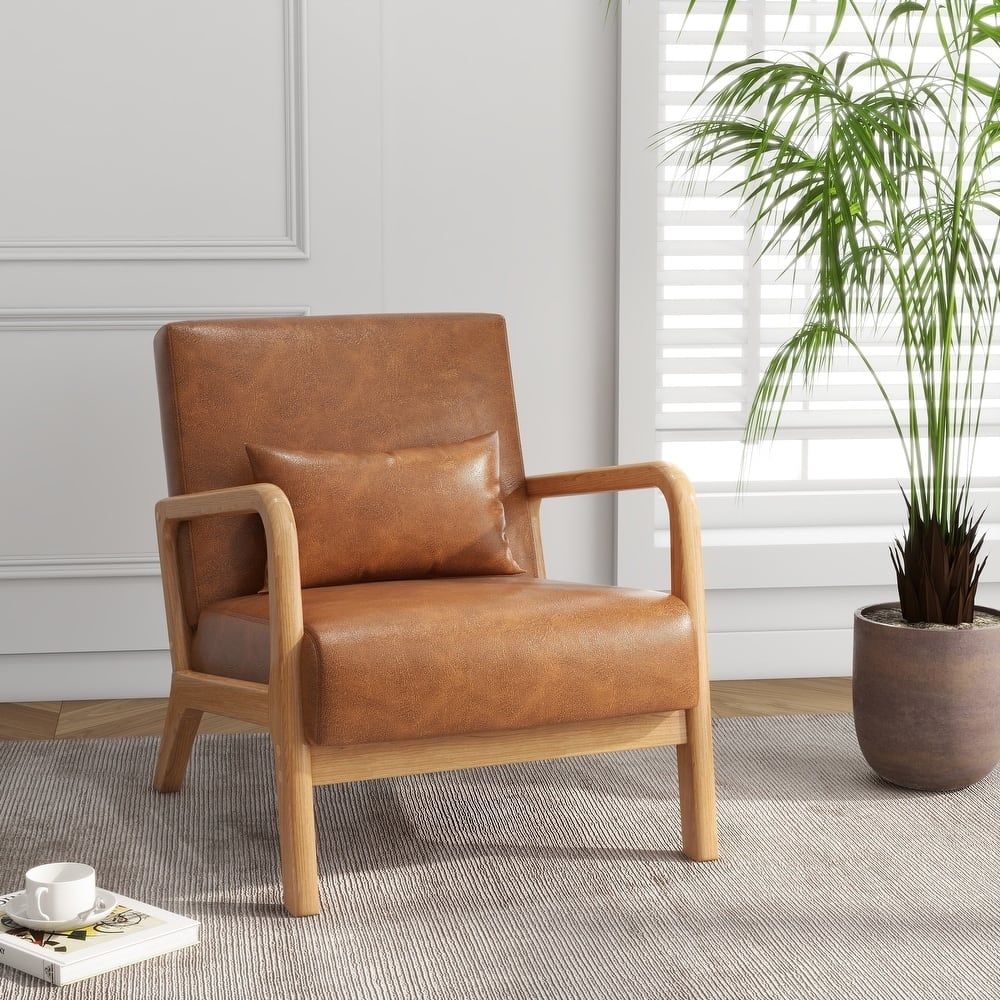 Mid Century Solid Wood Upholstered Accent Chair