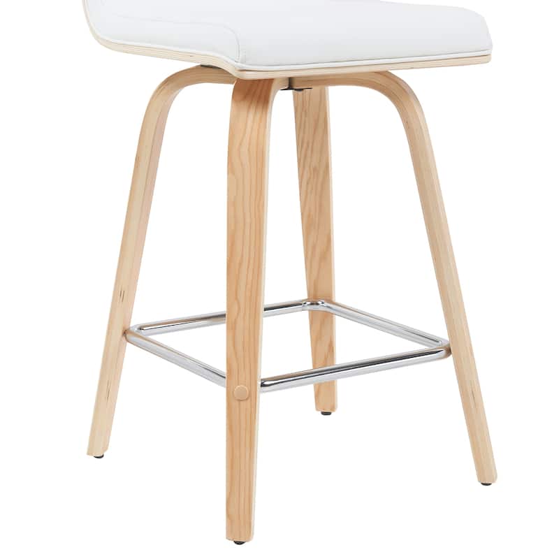 Skara Mid-Century Swivel Counter Stool, Upholstered Counter Height Chair with Bentwood Legs