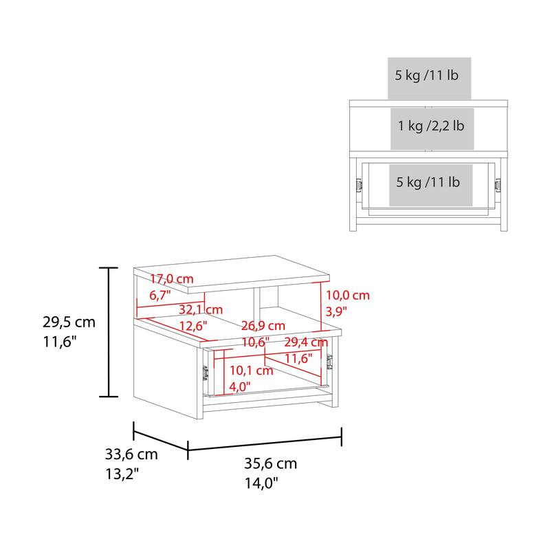 Blue Floating Nightstand with Drawer and Open Shelf