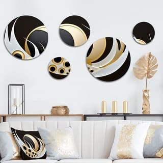 Designart "Golden Circular Universe VI" Modern Geometric Metal Round Wall Art Set Of 5