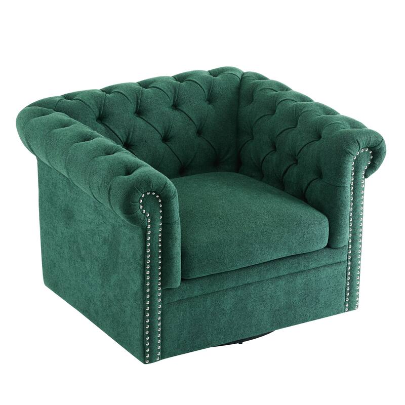 Roomfitters Chesterfield Swivel Club Chair, Tufted Accent Armchair for Living Room