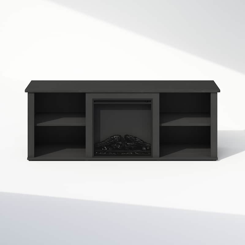 Furinno Jensen No Heat Decorative Electric Fireplace TV Stand, Entertainment Center for TV up to 60 Inch, Americano - Americano