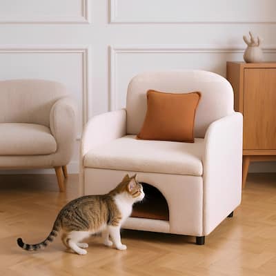 Furniture Style 2 in 1 Pet Friendly Fluffy Fabric Sherpa Upholstered Leisure Armchair with Lumbar Pillow