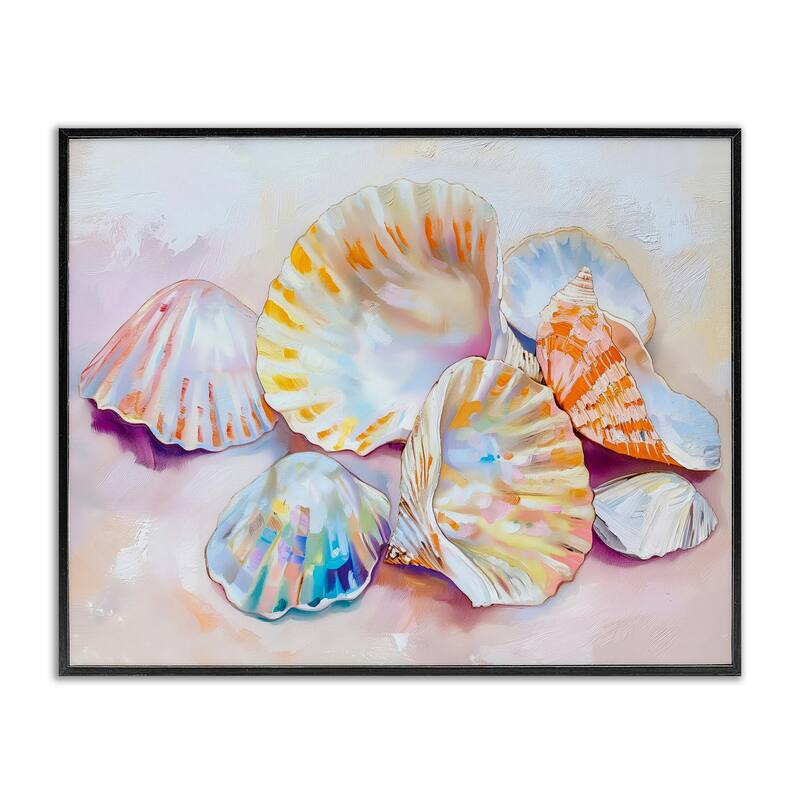 Stupell Pile of Various Seashells Framed Giclee Art Design By Arlington Prints - 14 x 11 - Black