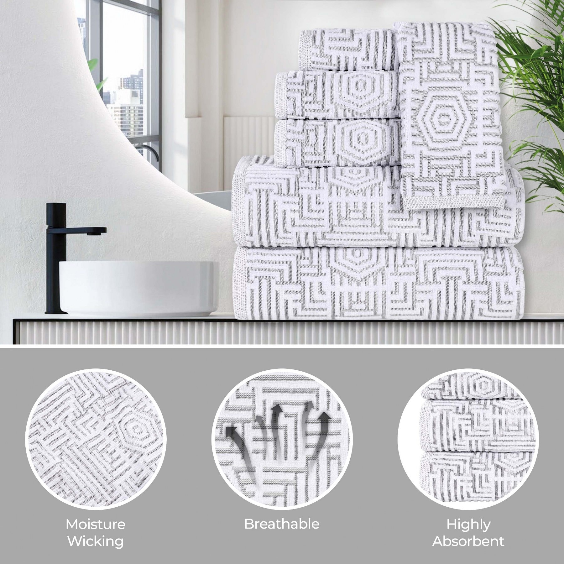 Luxury Geometric Jacquard Cotton Bath Sheet-image