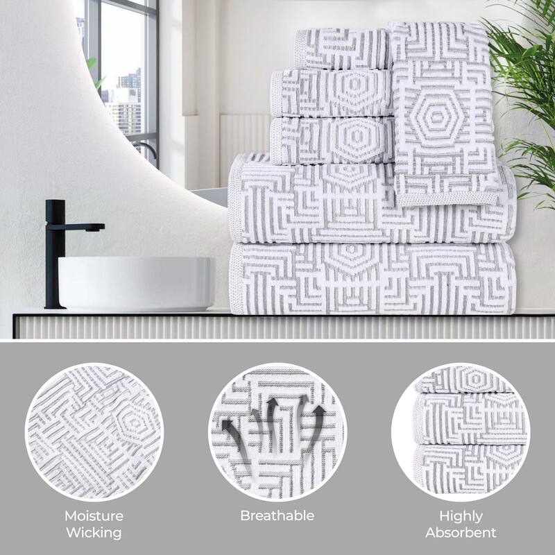 Superior Jasper Cotton Modern Geometric Jacquard Hand Towel Set of 6
