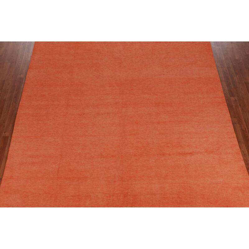 Hand Knotted Oriental 100% Wool Carpet Modern Solid Oranges & Rust Gabbeh Area Rug - 12' 1'' X 9' 0''