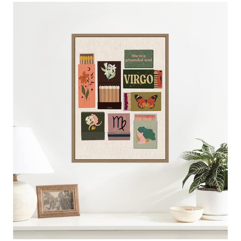 Kate and Laurel Virgo Matchbook Linen FC by Megan Ryan Framed Canvas Wall Art Print