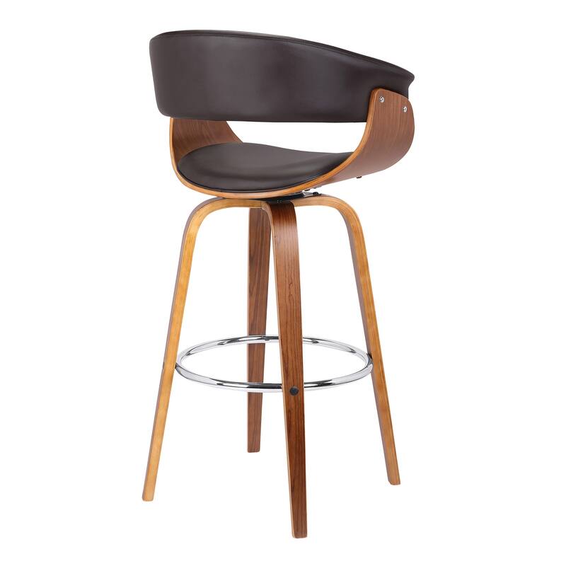 HomeRoots 31" Brown Faux Leather And Solid Wood Swivel Low Back Bar Height Bar Chair