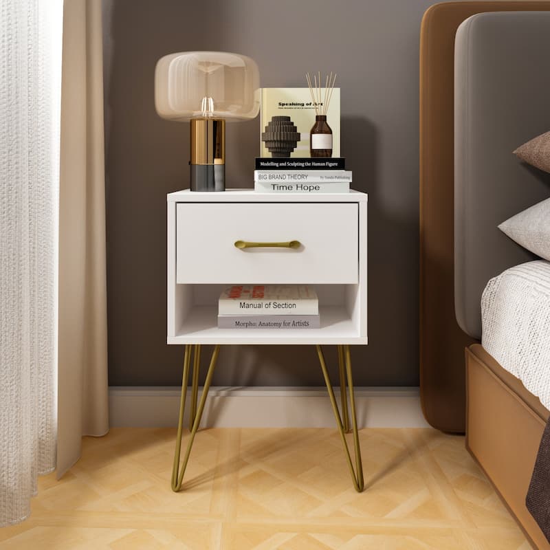 Timechee 23.6'' Tall 1 - Drawer Wood Nightstand Metal Legs(1 Piece)