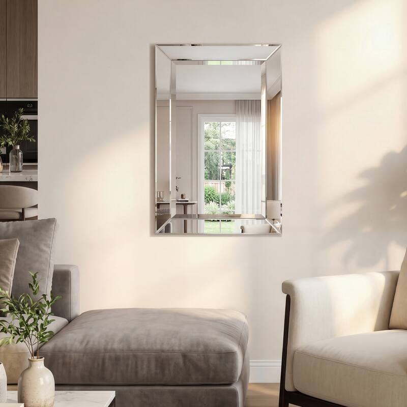 Beveled Rectangular Clear HD Wall Mounted Mirror for Bathroom, Vanity, Bedroom Mirrors, 3 sizes