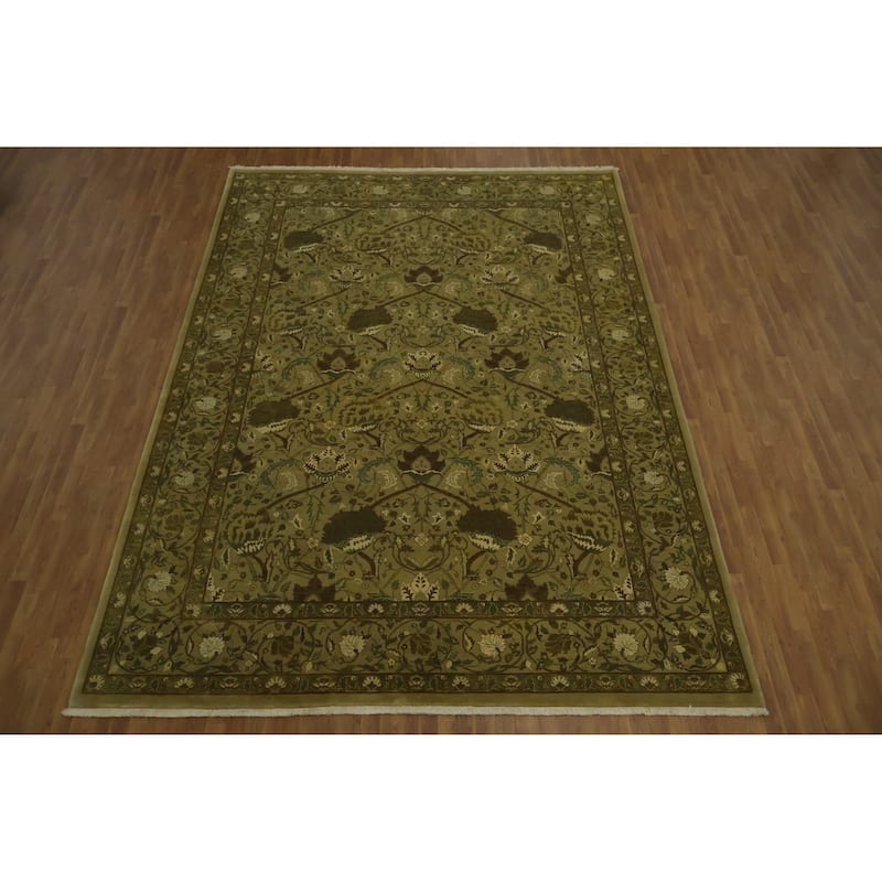 Hand Knotted Oriental 100% Wool Carpet Traditional Traditional Green Agra Area Rug - 13' 10'' X 10' 0''