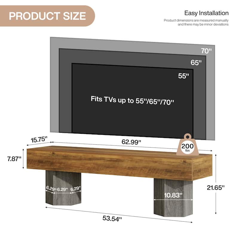 TV Stands for TVs up to 55''/65''/70", TV Media Entertainment Center for Living Room / Bedroom - 62.99" W × 15.75" D × 21.65" H