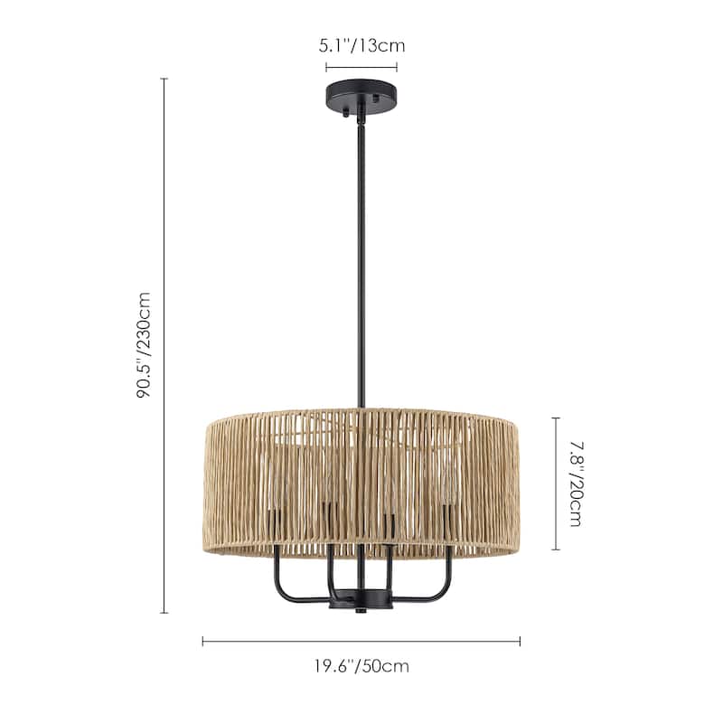 4 - Light Coastal Hand-woven Drum Chandelier - 19.7 in. W x 90.6 in. H