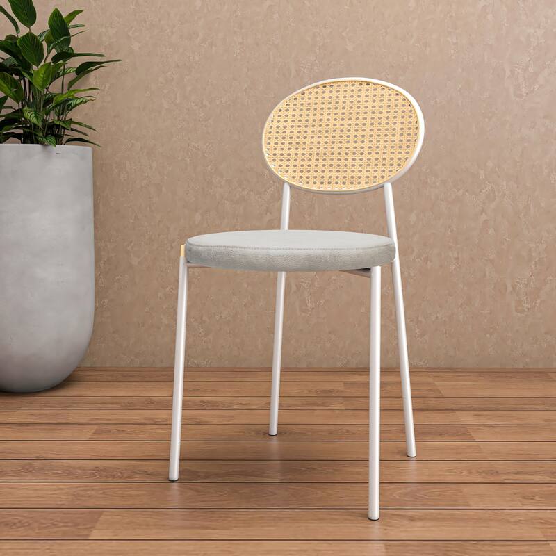 Leisuremod Euston Modern Dining Chair Upholstered Velvet or Leather Seat Wicker Back Accent Chair for Home Living Room & Kitchen
