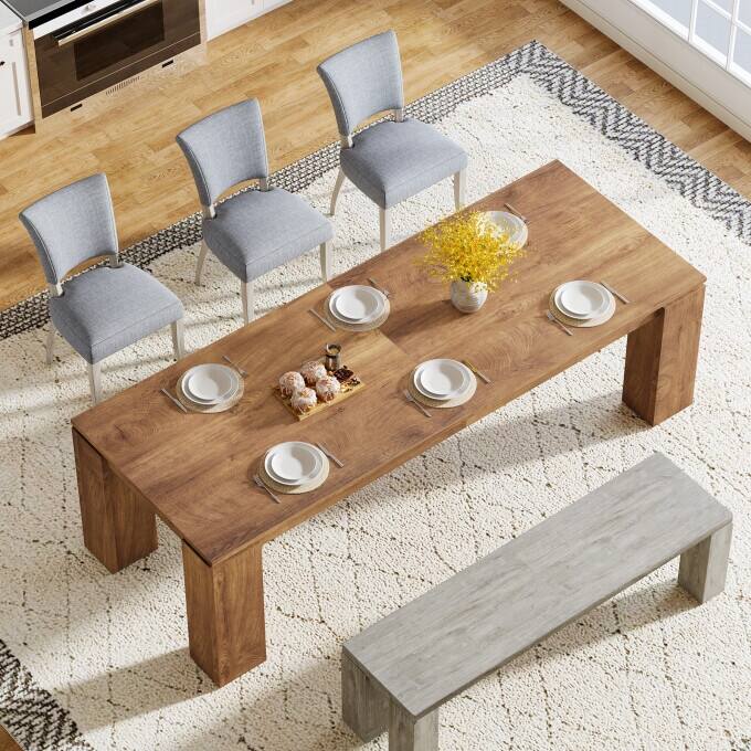 Extra Long Wood Dining Table, 86 Inches Modern Kitchen Table