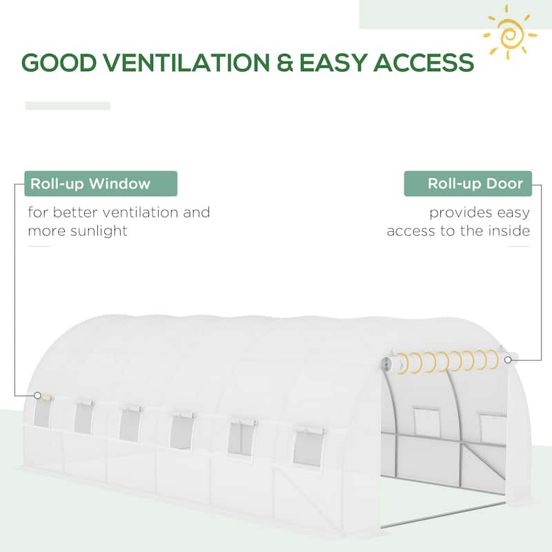 UIRIO Replacement Greenhouse Cover – 19.7x9.8x6.6ft With 12 Ventilation Windows, White PE Tarp
