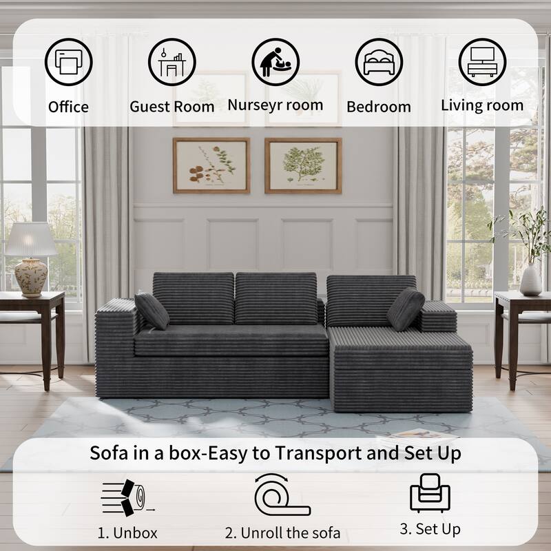 Modland 108" Boneless Cloud Couch, Modular L-Shaped Sectional Sofa, No Assembly, Corduroy