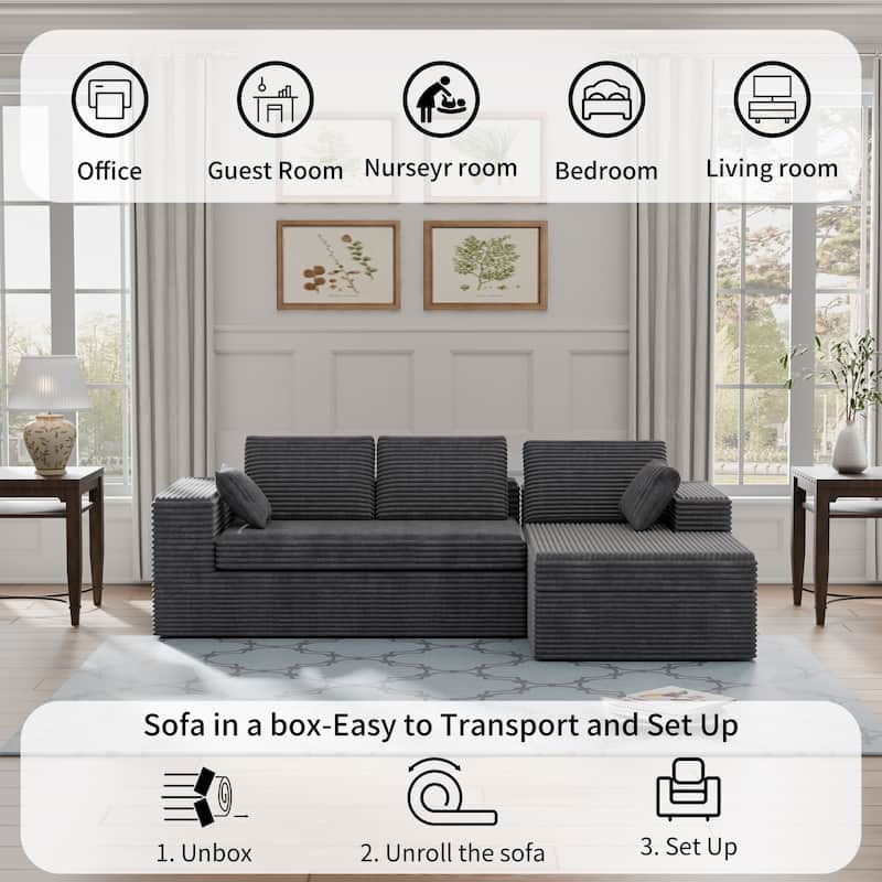 Modland 108" Gray Boneless Cloud Couch, Modular L-Shaped Sectional Sofa with Chaise, No Assembly