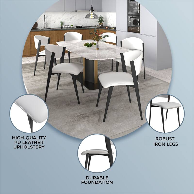 Modern Leather Dining Chair - Upholstered Accent Chair with Metal Legs, Curved Open Back & No Assembly - For Kitchen or Office